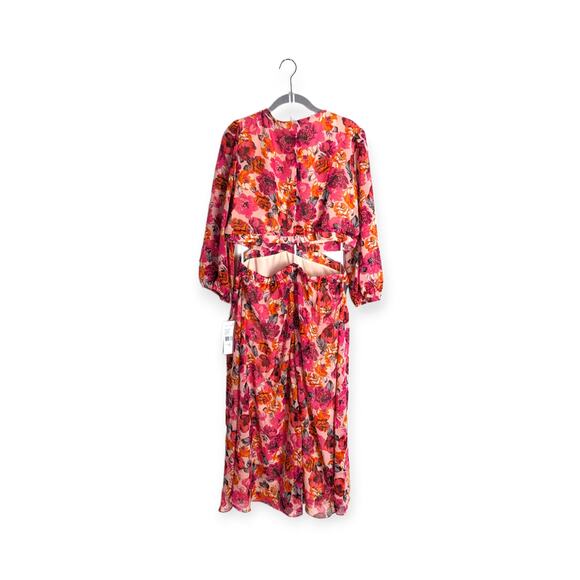 Julia Jordan Pink Floral V-Neck 3/4‎ Sleeve Cut-Out Midi Dress Size 12 NWT - Picture 4 of 14
